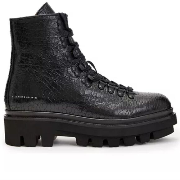 ALLSAINTS Women's Wanda Lace Up Croc Embossed Ankle Boots SIZE 39/8/8.5 NEW - Picture 1 of 10